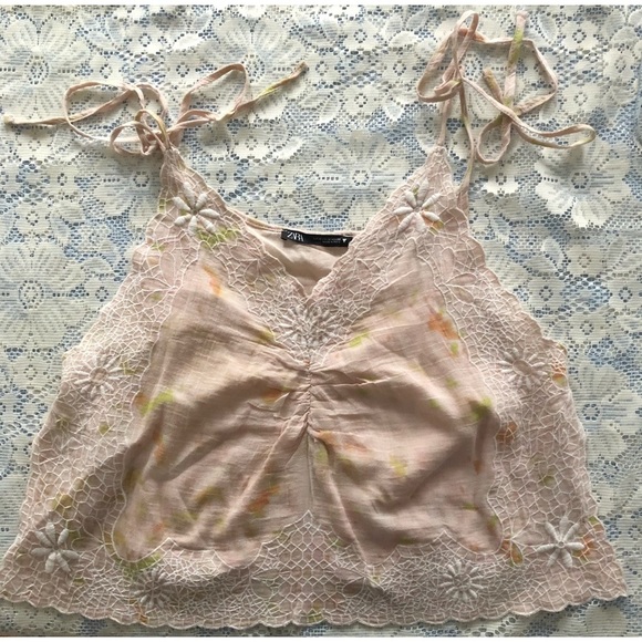 Zara tie dye embroidered lace trim camisole tank top, cream pink size Medium - Picture 12 of 14
